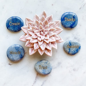 blue aventurine engraved word inspirational palmstone THANKS