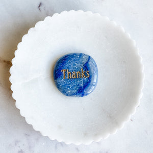 blue aventurine engraved word inspirational palmstone THANKS
