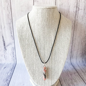 rhodochrosite crystal bullet point pendant double terminated sterling silver australia choker necklace