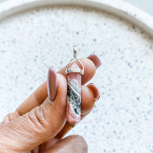 rhodochrosite crystal bullet point pendant double terminated sterling silver australia choker necklace