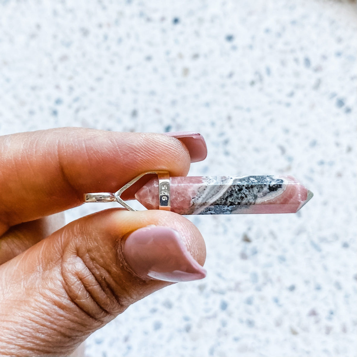 rhodochrosite crystal bullet point pendant double terminated sterling silver australia choker necklace