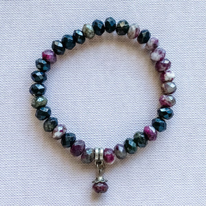 pink tourmaline crystal elastic stretch beaded bracelet australia