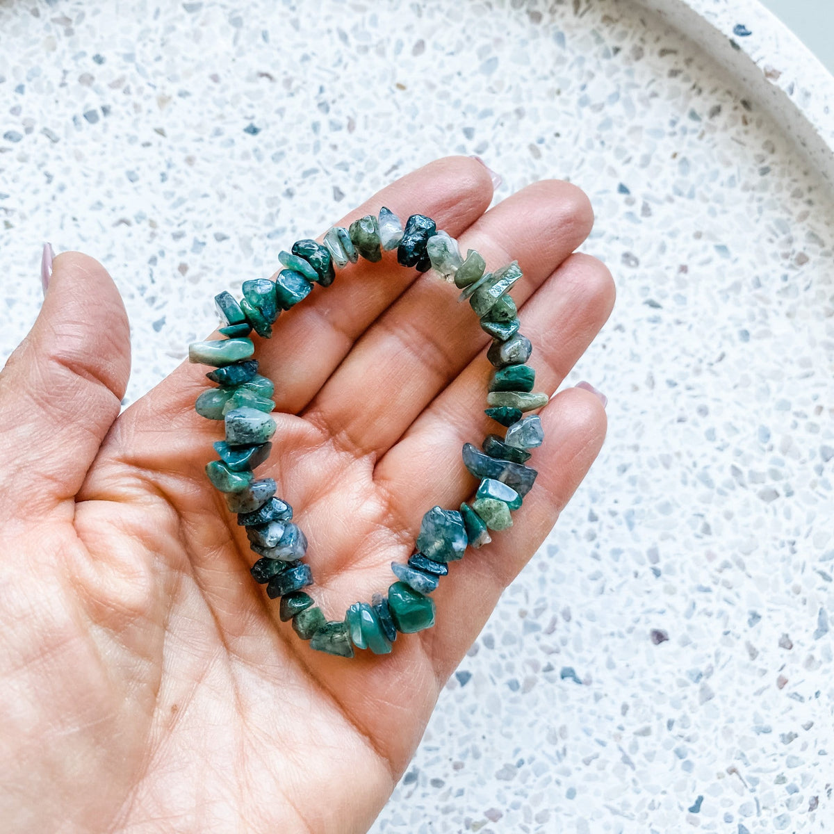 moss agate crystal chip healing stretch elastic bracelet australia