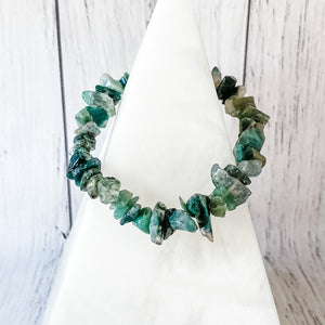 moss agate crystal chip healing stretch elastic bracelet australia