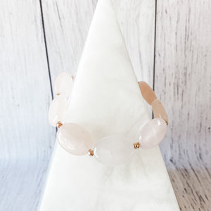 rose quartz crystal stone beaded elastic stretch healing bracelet pink and gold bracelet australia