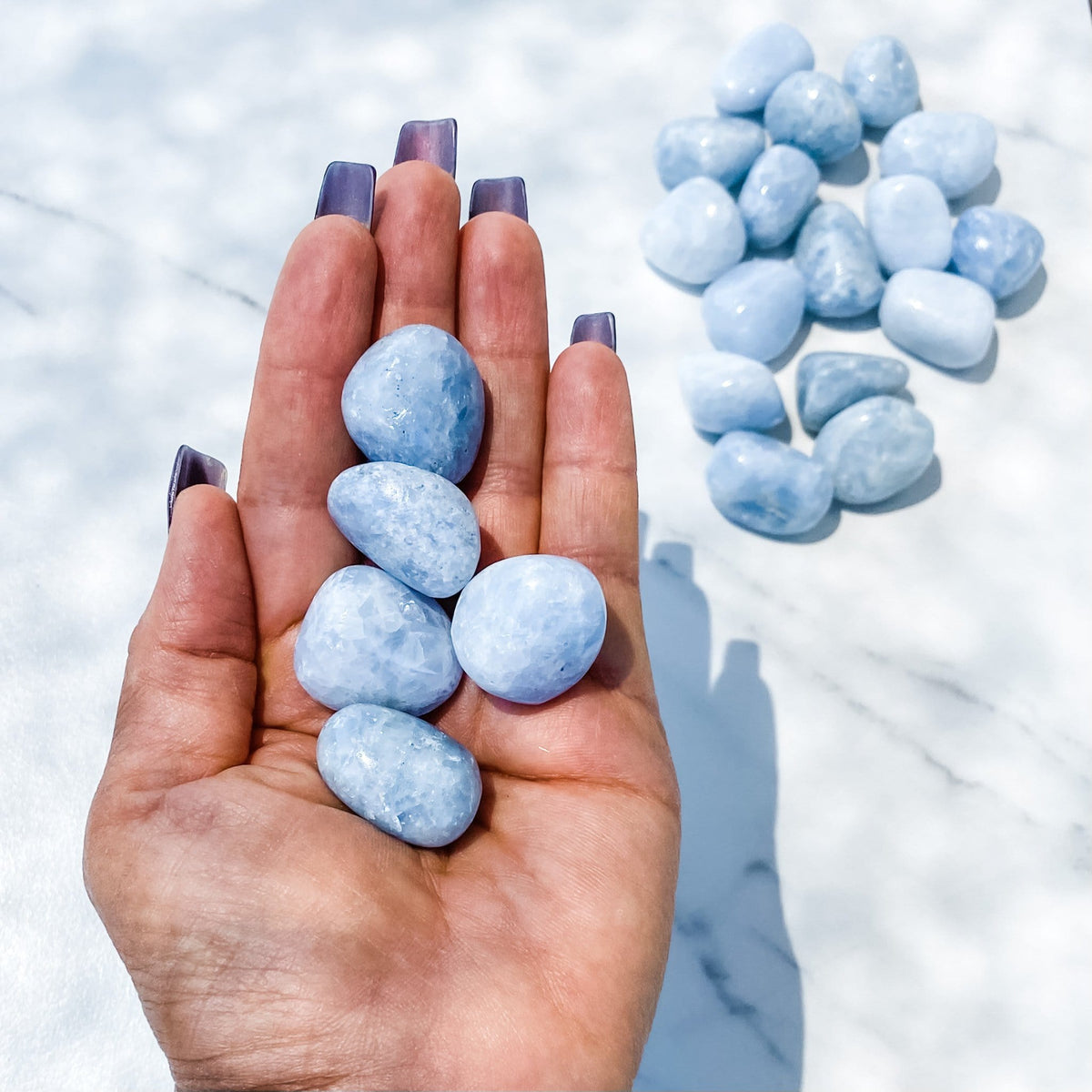 Blue Calcite crystal tumbled stone gemrox australia