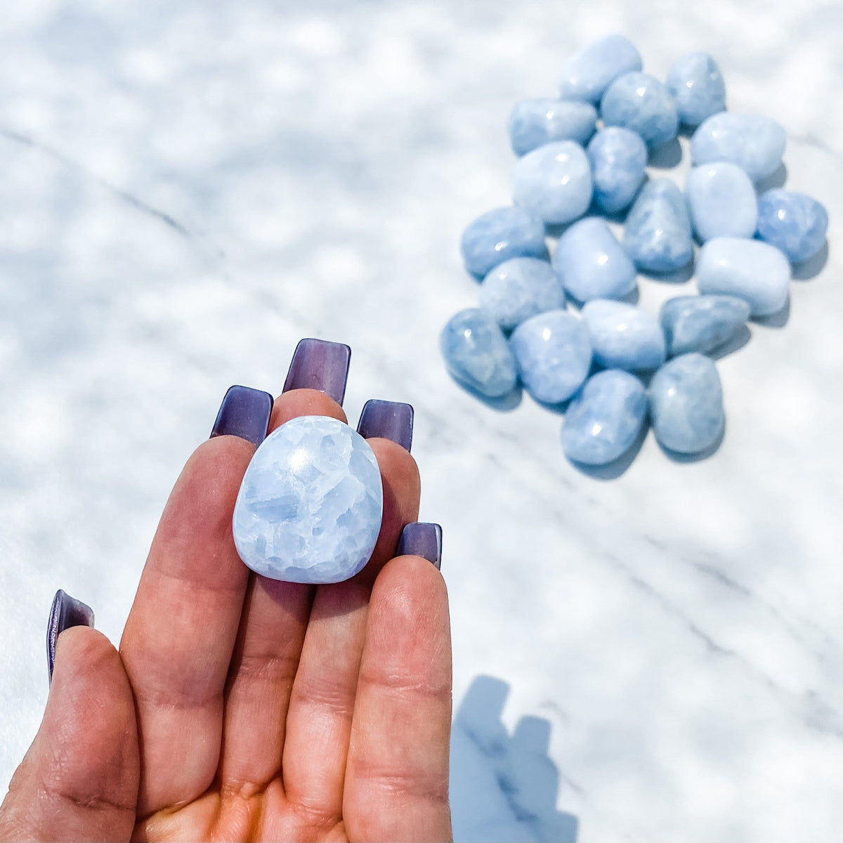Blue Calcite crystal tumbled stone gemrox australia