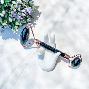 Black Obsidian Facial Roller Rose Gold