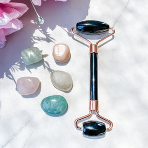 Black Obsidian Facial Roller Rose Gold