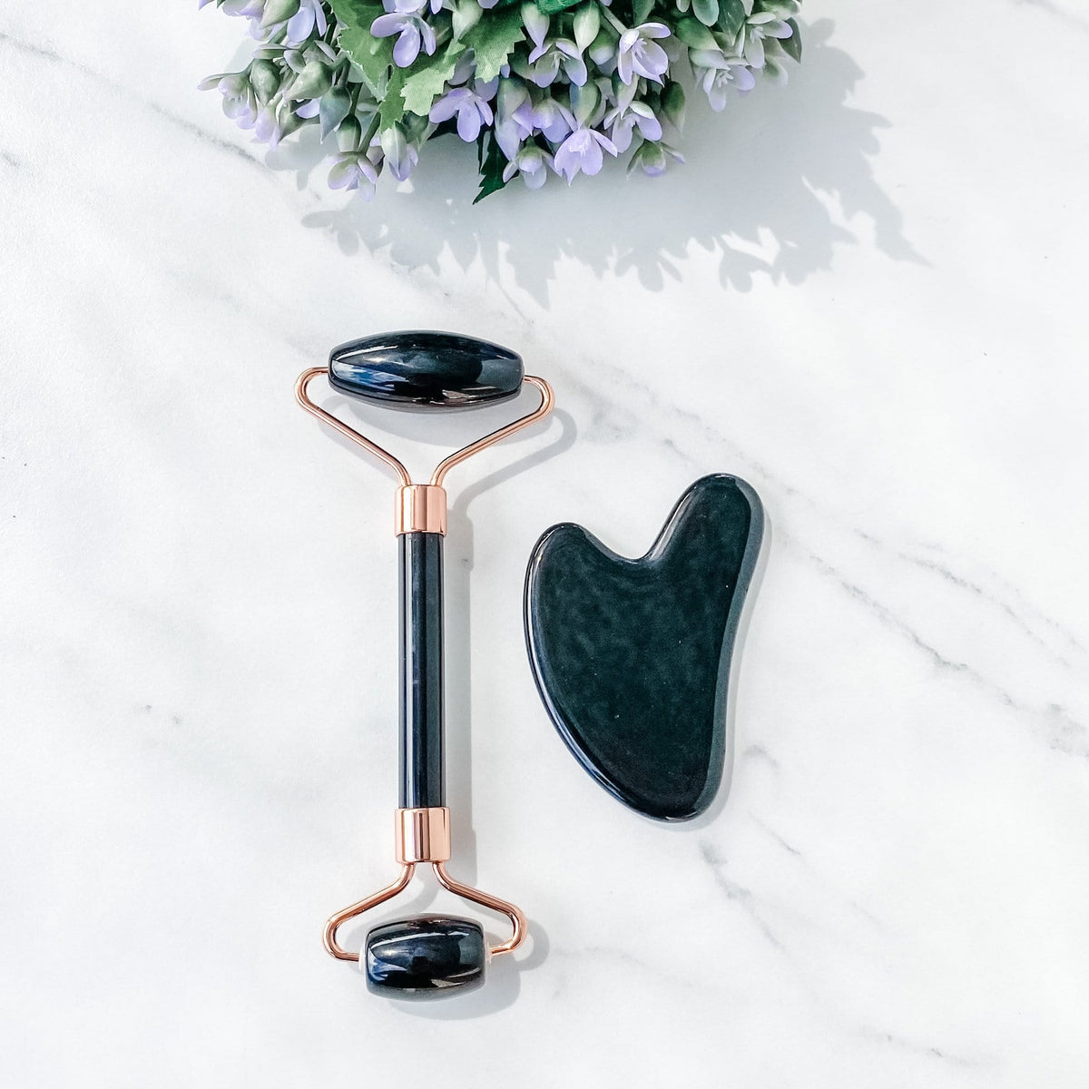 Black Obsidian Facial Roller Rose Gold