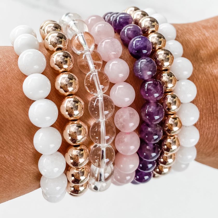 Aquamarine Stretch Bead Bracelet, NX – Crystal Heart