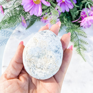 S1666 Celestite crystal geode egg shaped cluster 7.5cm Australia. Buy celestite crystal australia. gemrox sydney 100