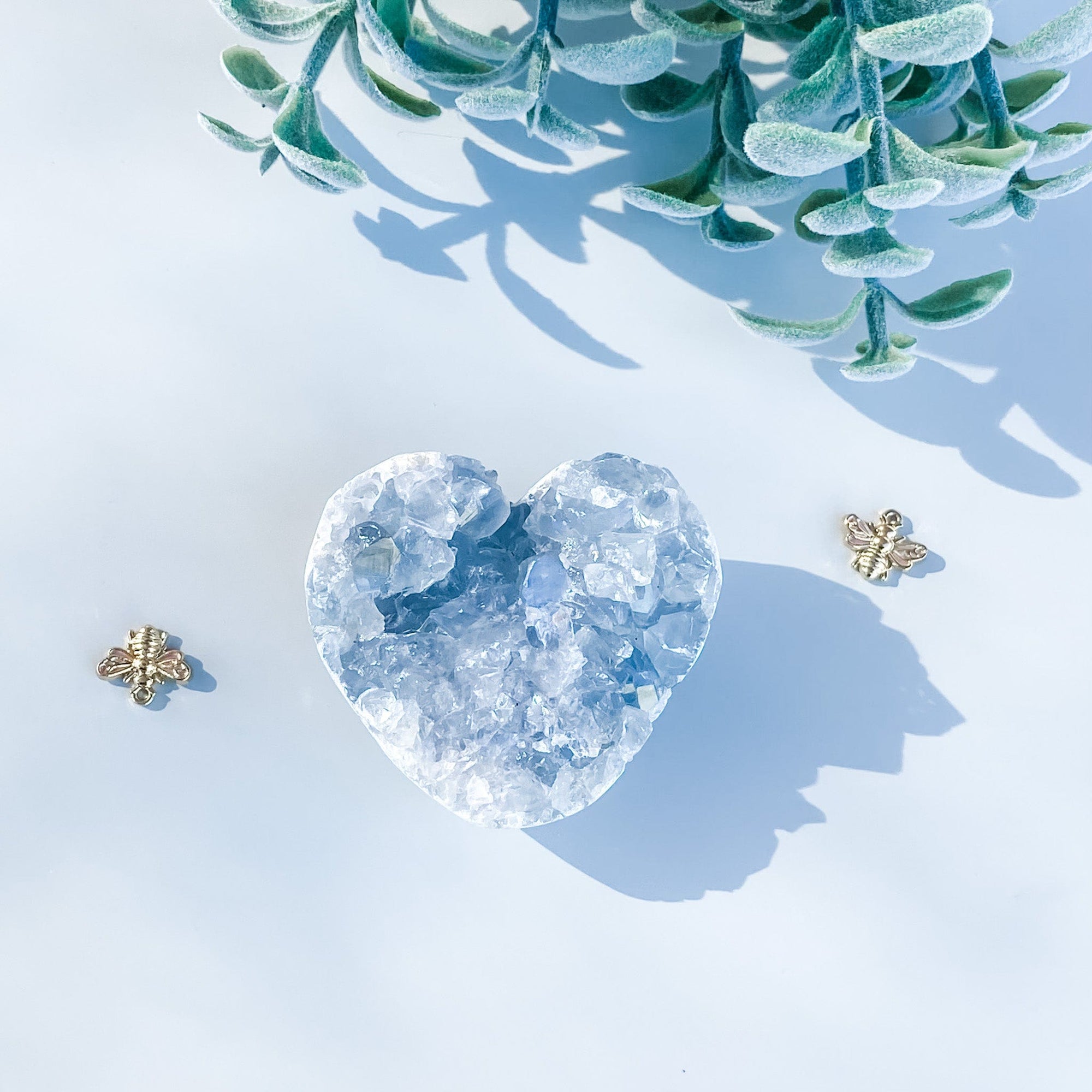 S1667 Celestite crystal geode heart shaped cluster 5cm Australia. Buy celestite crystal australia. gemrox sydney 1