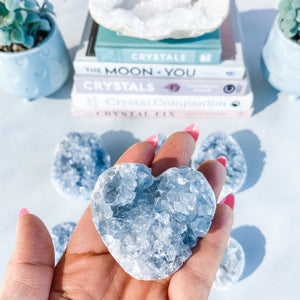 S1667 Celestite crystal geode heart shaped cluster 5cm Australia. Buy celestite crystal australia. gemrox sydney 1