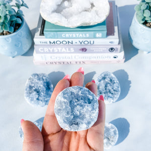 S1670 Celestite crystal geode spherical cluster 4.5cm Australia. Buy celestite crystal australia. gemrox sydney 1