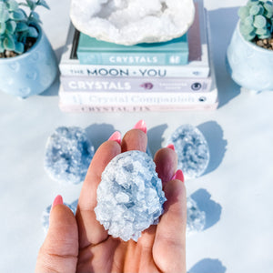 S1671 Celestite crystal mini geode cluster 5cm Australia. Buy celestite crystal australia. gemrox sydney 2