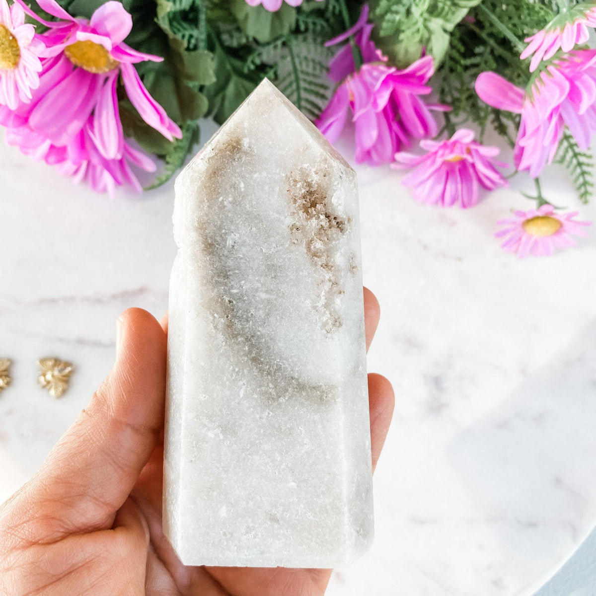 S1686 Pink amethyst crystal tower generator point brazilian with druzy 11.5cm australia. pink amethyst tower australia. gemrox sydney 1