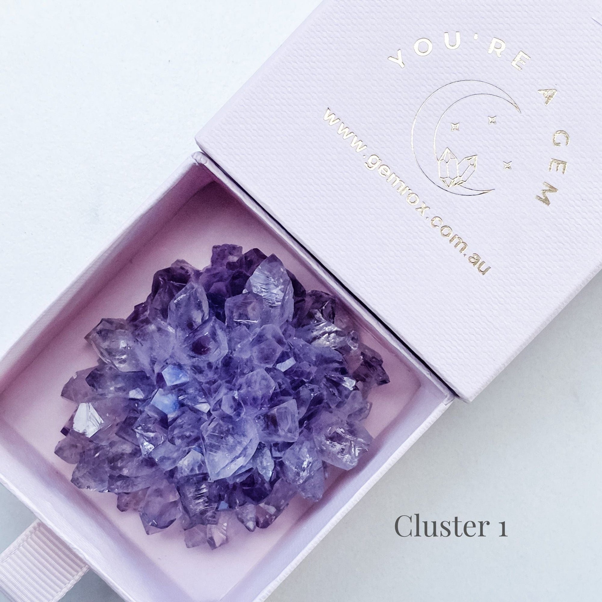 S1691 amethyst crystal cluster gift boxed australia. buy amethyst mini cluster australia.gemrox sydney 30