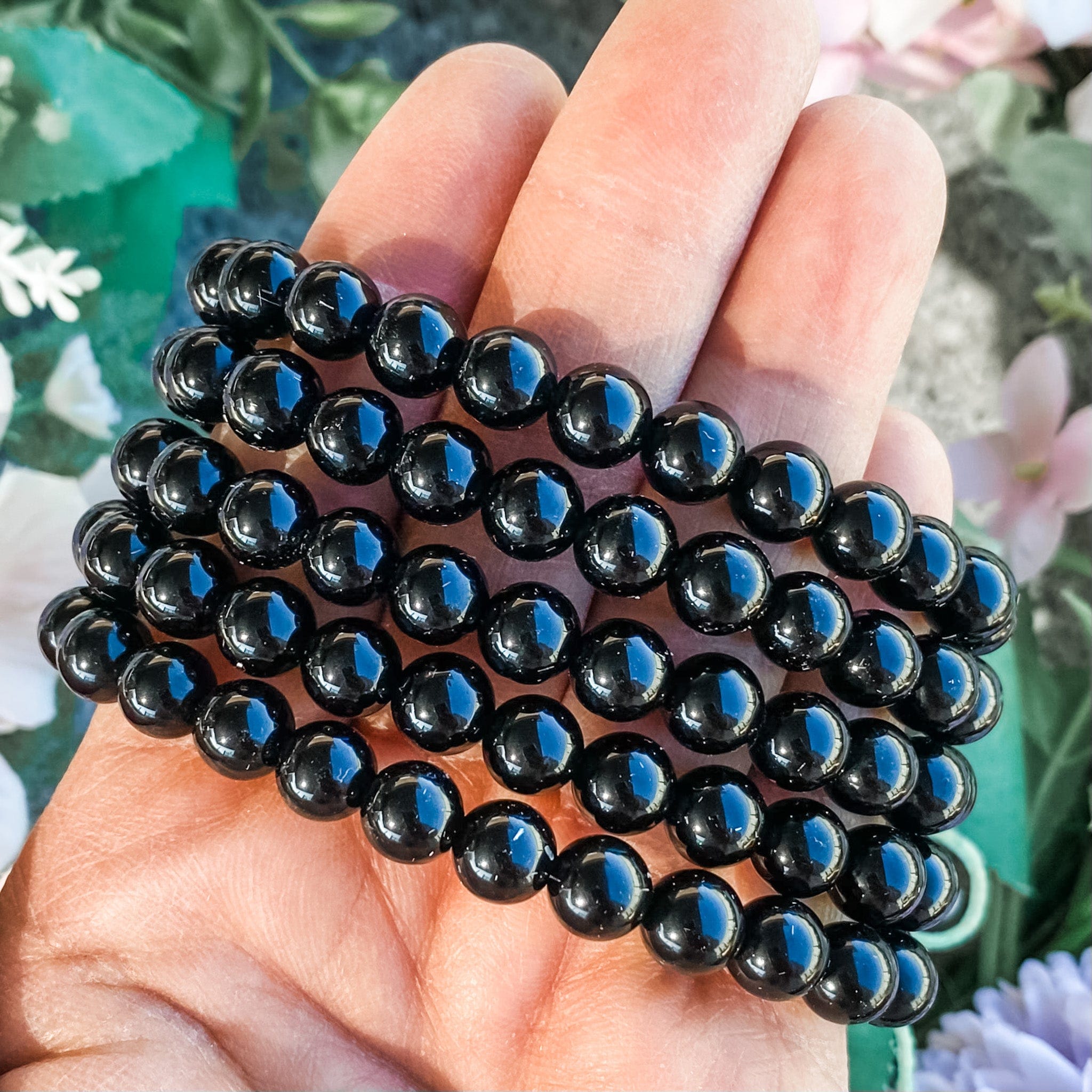 Black Obsidian Beaded Stone Stretch Bracelet-8mm - GemRox