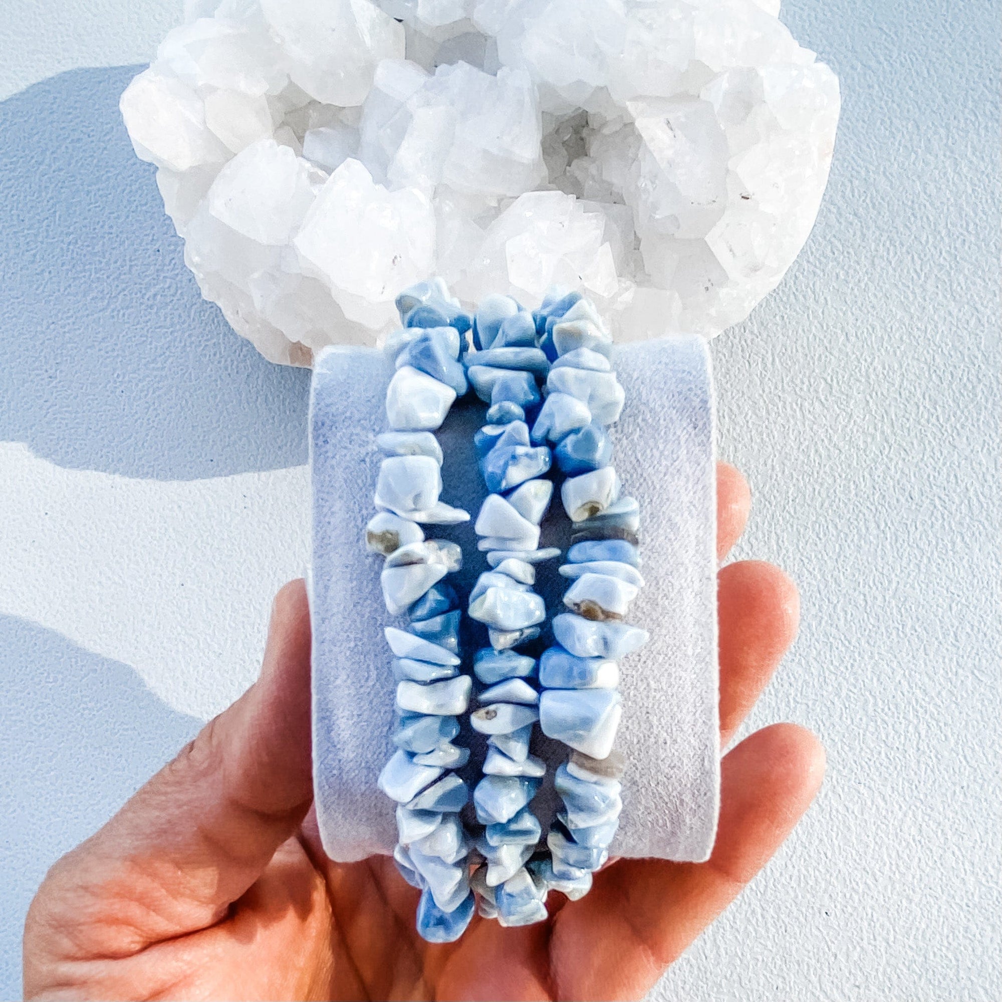 S1726 Blue Opal crystal chip stone stretch elastic healing bracelet australia. blue opal bracelet jewellery australia. gemrox sydney 1
