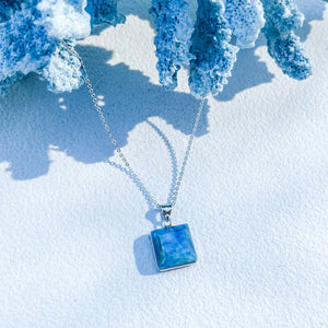 S1768 Blue apatite crystal square shaped bevel cut stone pendant necklace australia. blue apatite jewellery australia. gemrox sydney 1