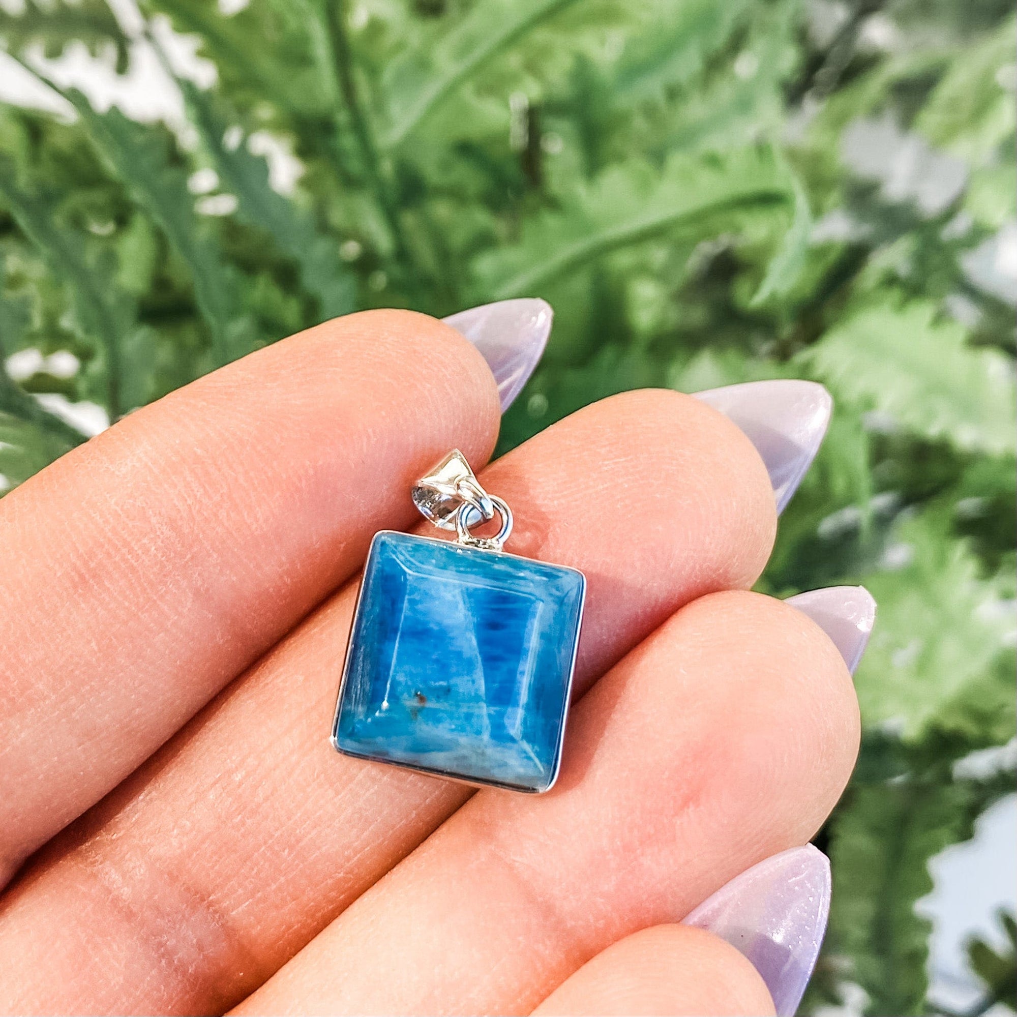 S1768 Blue apatite crystal square shaped bevel cut stone pendant necklace australia. blue apatite jewellery australia. gemrox sydney 1