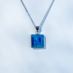 S1768 Blue apatite crystal square shaped bevel cut stone pendant necklace australia. blue apatite jewellery australia. gemrox sydney 1