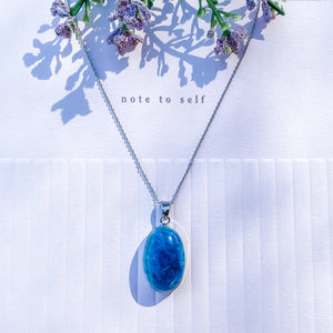 S1769 Blue apatite crystal oval shaped bevel cut stone pendant necklace australia. blue apatite jewellery australia. gemrox sydney 1