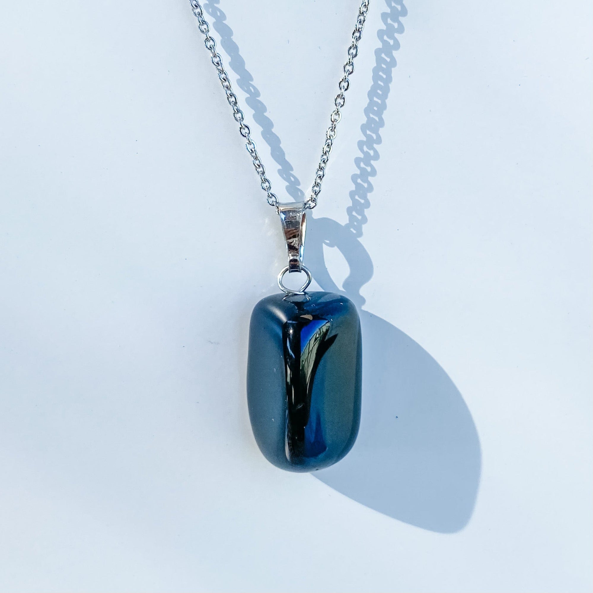 S1771 Black Obsidian crystal stone pendant silver necklace australia. buy black obsidian protection stone necklace australia. gemrox sydney 1