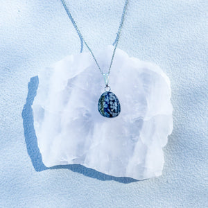 S1772 Snowflake obsidian crystal stone pendant silver necklace australia. buy snowflake obsidian crystal jewellery australia. gemrox sydney 1