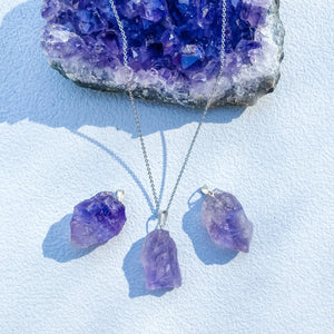 S1774 Natural amethyst raw stone crystal pendant silver necklace australia. buy raw amethyst crystal jewellery australia. gemrox sydney 1