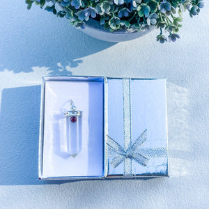 S1789 Clear Quartz and Garnet combination crystal point pendant necklace silver australia. clear quartz jewellery australia. gemrox sydney 1