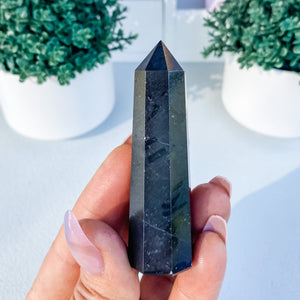 S1801 Black Tourmaline crystal tower generator point 7cm high australia. black tourmaline protection stone tower australia. gemrox sydney 1