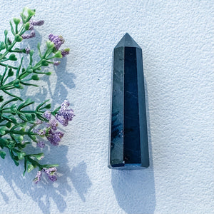 S1801 Black Tourmaline crystal tower generator point 7cm high australia. black tourmaline protection stone tower australia. gemrox sydney 1