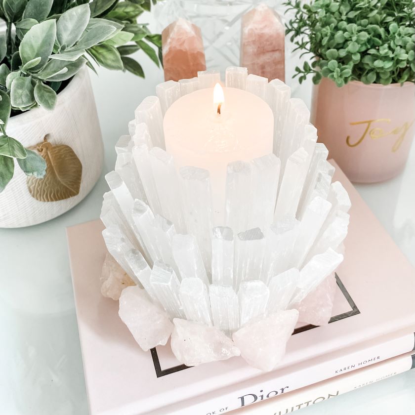 crystal home decor sydney australia crystal selenite lamp australia selenite and rose quartz candle holder tealight holder crystal tea light candle holder natural stone candle holder crystal home decor australia crystals for the home crystal lighting 