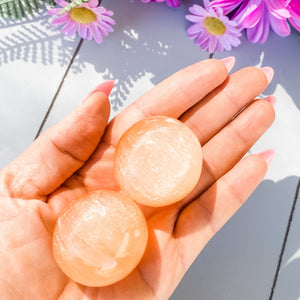 s1633 selenite white peach orange crystal ball sphere 2.5cm australia.selenite spheres australia. gemrox sydney 1