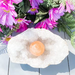 s1633 selenite white peach orange crystal ball sphere 2.5cm australia.selenite spheres australia. gemrox sydney 1