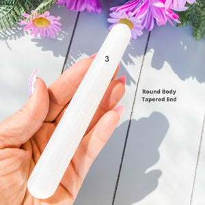 s1640 white selenite crystal massage tool wand rounded spiral twisted tapered australia