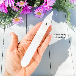 s1640 white selenite crystal massage tool wand rounded spiral twisted tapered australia