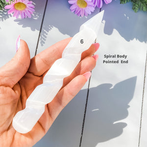 s1640 white selenite crystal massage tool wand rounded spiral twisted tapered australia