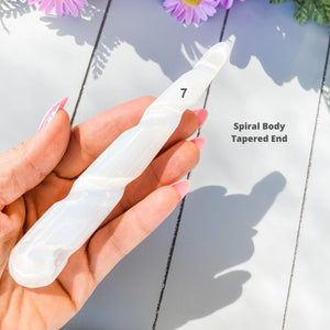 s1640 white selenite crystal massage tool wand rounded spiral twisted tapered australia