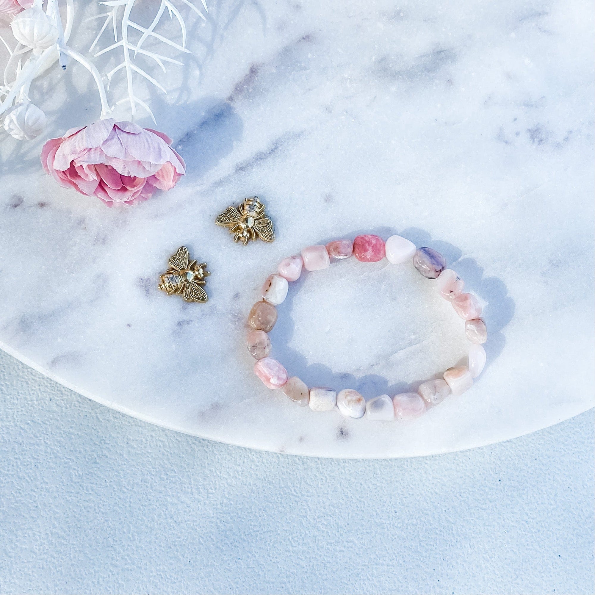 s1648 pink opal crystal mini tumbled stone stretch elastic healing bracelet australia. buy pink opal bracelet australia. gemrox sydney 1