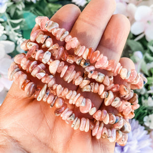 s1725 rhodochrosite crystal chip healing stretch elastic bracelet australia. rhodochrosite jewellery bracelets australia.gemrox sydney 1