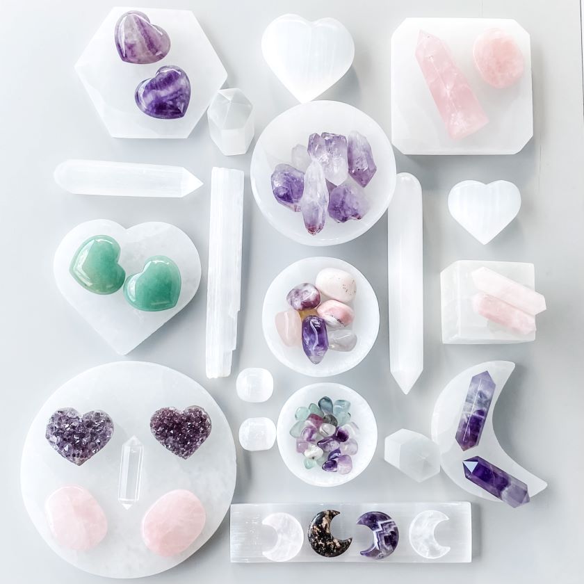 Selenite crystal for charging and cleansing .Selenite charging bowl 6cm 8cm 10cm selenite moon plate selenite heart plate selenite round disc flower of life plate selenite wand selenite slab selenite heart selenite palm stone selenite hexagonal plate 