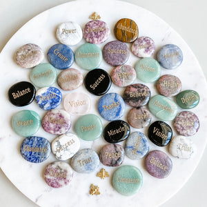 blue aventurine engraved word inspirational palmstone THANKS
