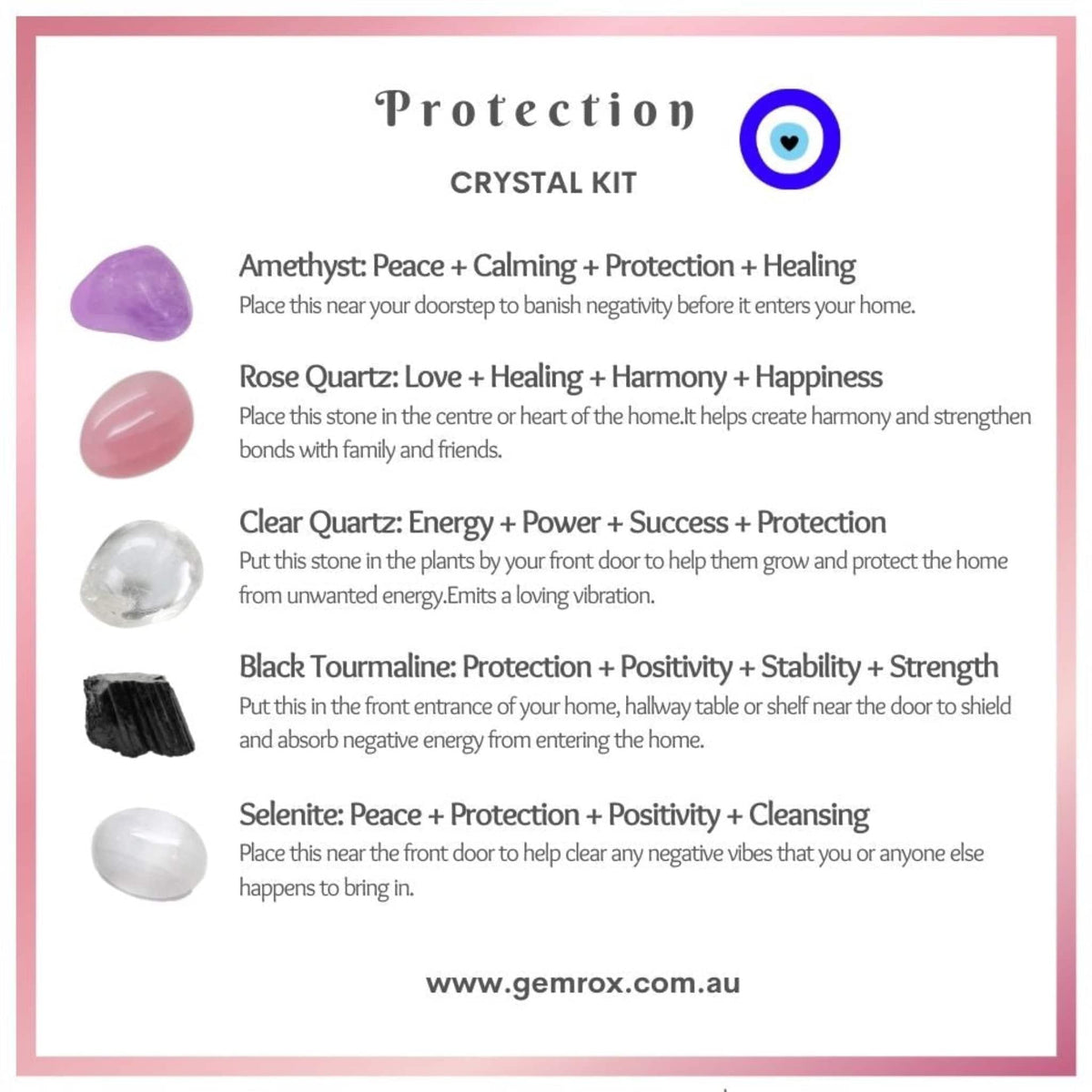S1198 protection crystal kit australia.Best crystals for protection of home and self australia with evil eye tin 14