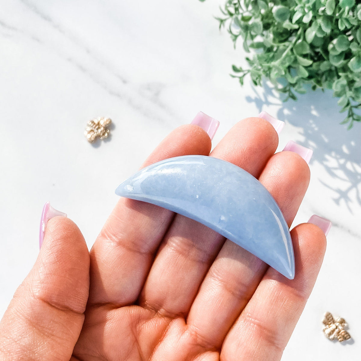 S1207 Crystal Moon Crescent Carving Stone Rose Quartz Angelite Black Obsidian White Howlite Gemrox crystals australia