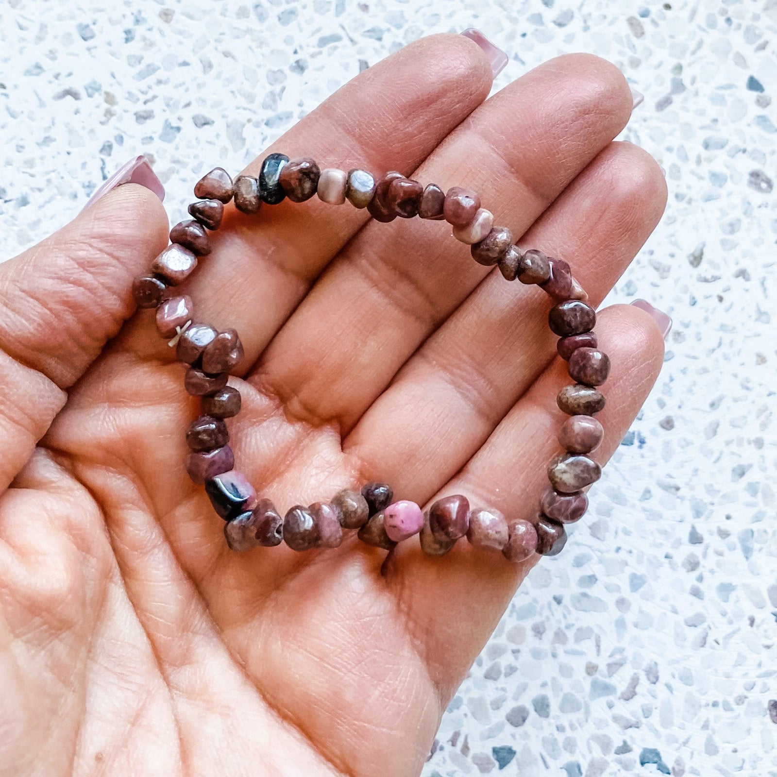 rhodonite crystal chip beaded stone healing elastic stretch bracelet australia