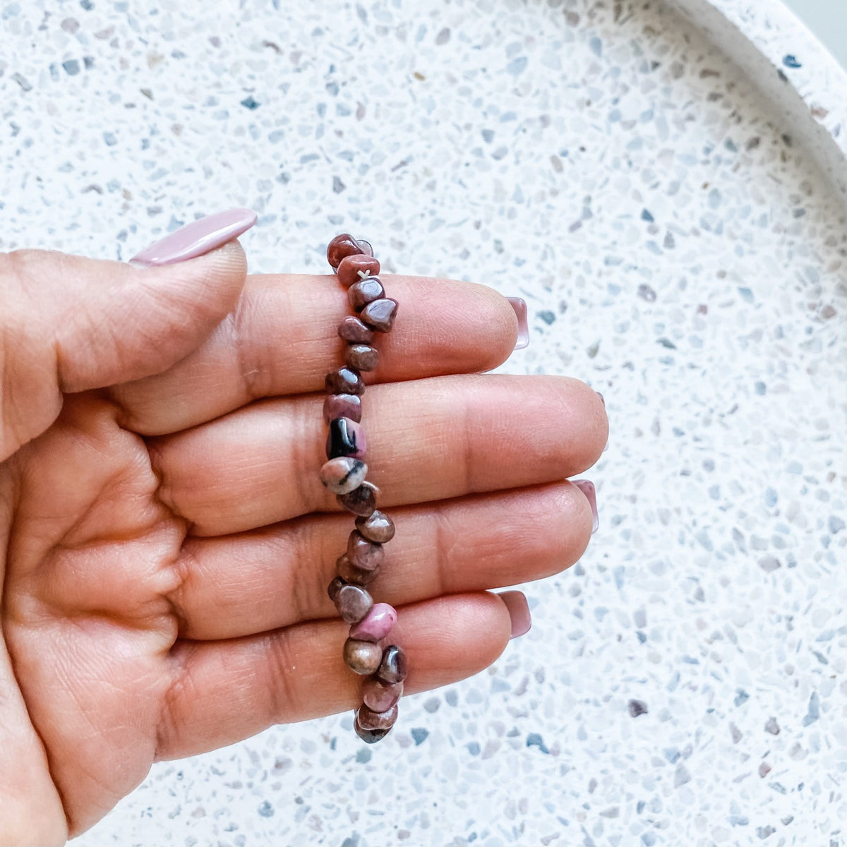 rhodonite crystal chip beaded stone healing elastic stretch bracelet australia