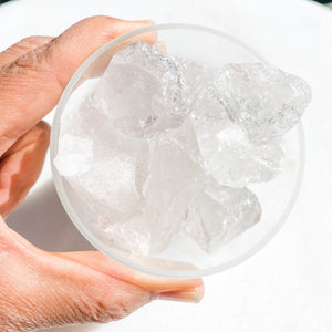 clear quartz crystal raw stone in frosted glass home decor australia